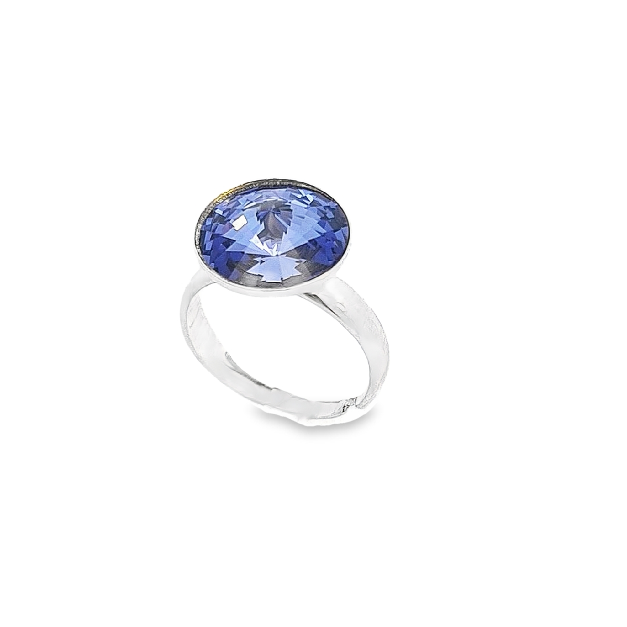 12mm Round Rivoli Solitaire Ring in Sterling Silver - Available in Silver Night, Tanzanite Purple, or Light Siam Red