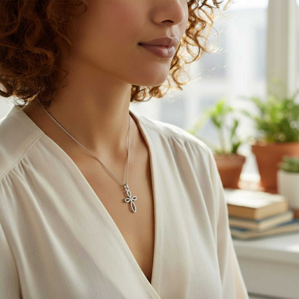 Irish Infinity Cross Celtic Necklace in Sterling Silver