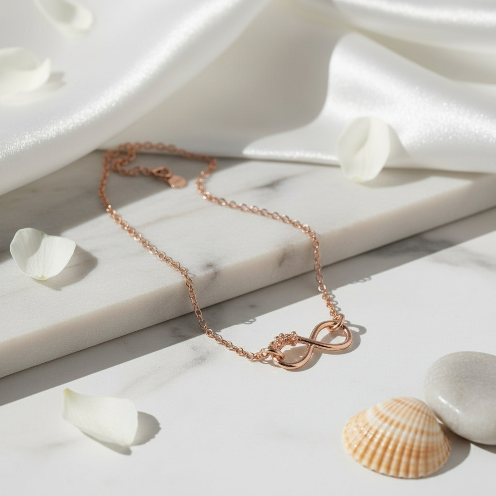 Rose gold ankle bracet for women, handmade in Ireland by Magpie Gems