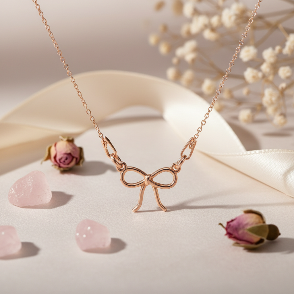 Exquisite Rose Gold Dainty Bow Pendant Necklace