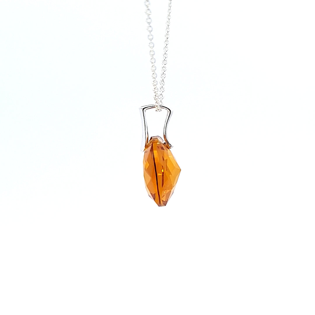 Side profile of the Sterling Silver Birthstone Necklace showcasing intricate details. in November Topaz