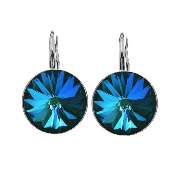 Captivating Bermuda Blue Rivoli Crystal Sterling Silver Leverback Earrings by Magpie Gems