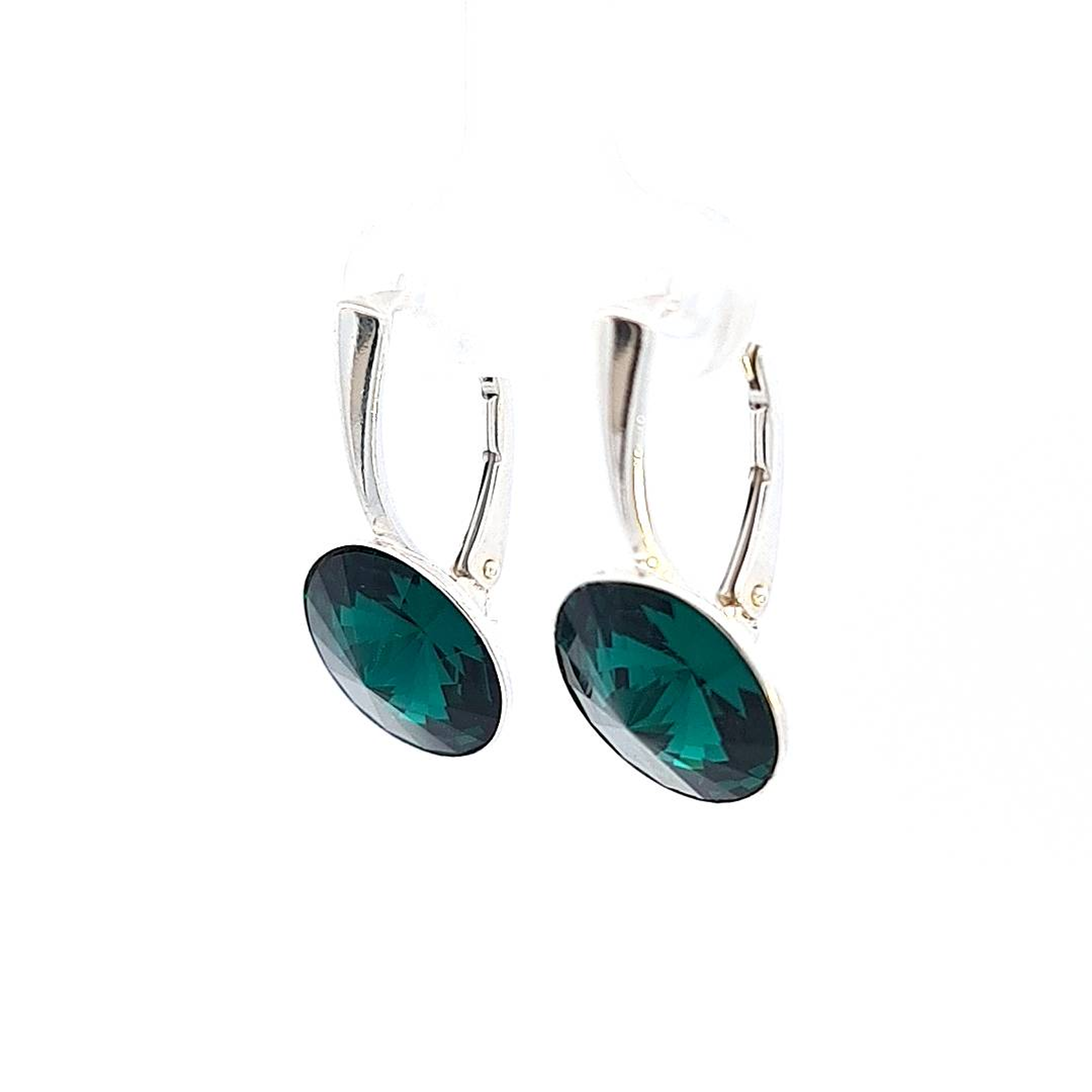 Sparkling Austrian Rivoli Crystal Drop Earrings in Sterling Silver