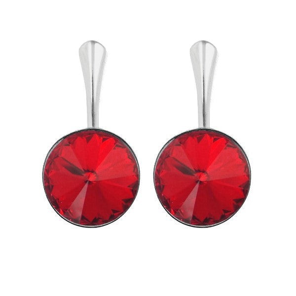 Sterling Silver Drop Earrings with 12mm Light Siam Red Rivoli Crystal
