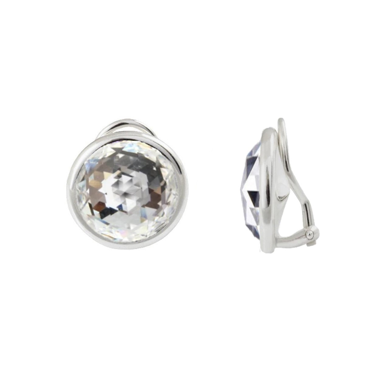 Crystal Clarity Rose-Cut Clip-On Earrings in Sterling Silver - Side View