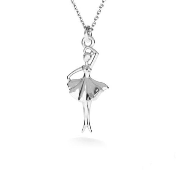 Close-up of Magpie Gems Silver Ballet Dancer Pendant Necklace showing detailed craftsmanship.