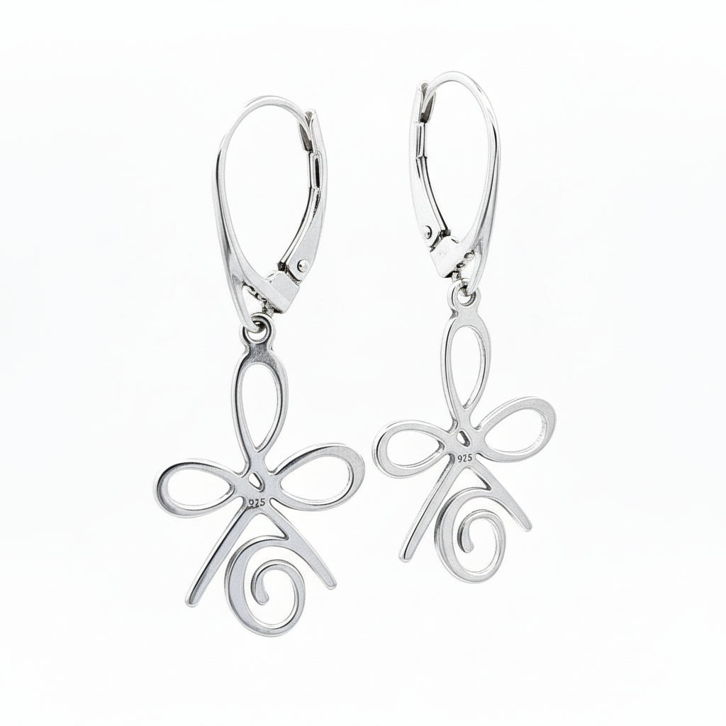 Silver Celtic Dangle and Drop Earrings Side View, made with secure leverback fittings in 925 Sterling Silver