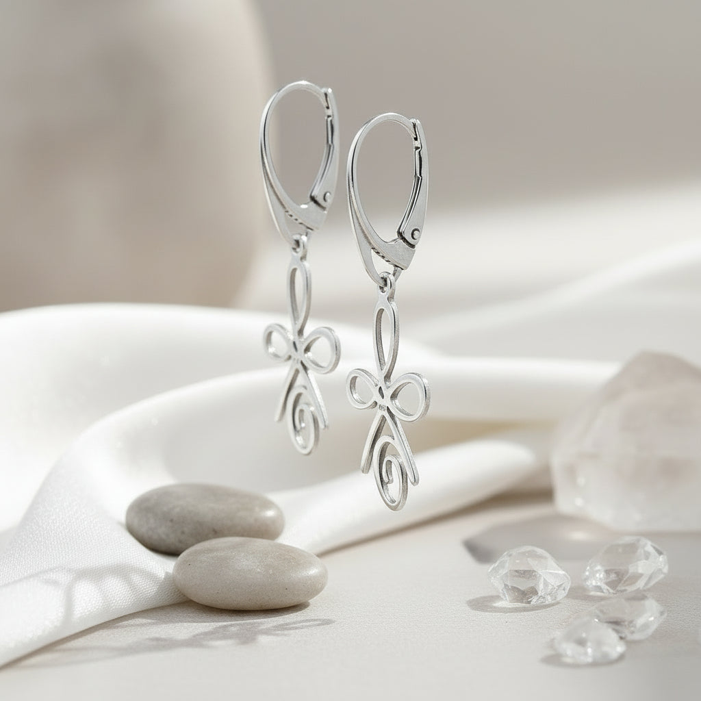 Silver Celtic Dangle and Drop Earrings with Leverback Side View