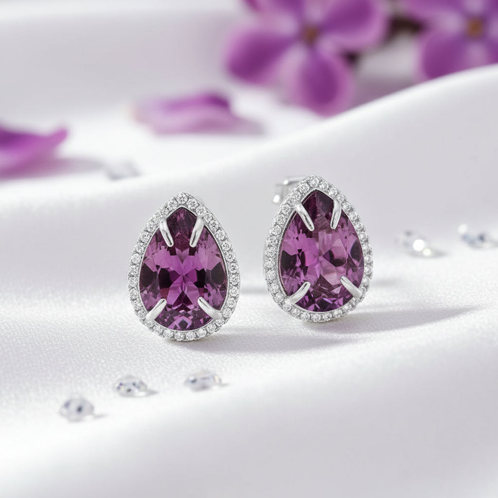 Dazzling PearLarge Silver Stud Earrings in Sterling Silver with Amethyst