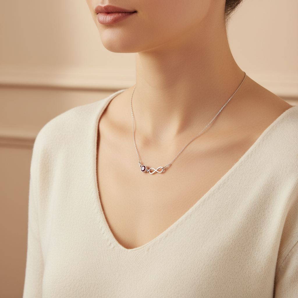 Personalised 925 Sterling Silver Infinity Birthstone Necklace