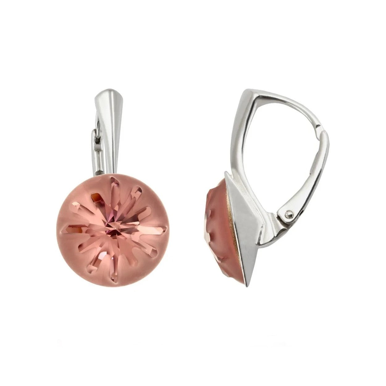 Seaside Rose Elegance Drop Earrings in Silver - Front View with Blush Rose Crystal