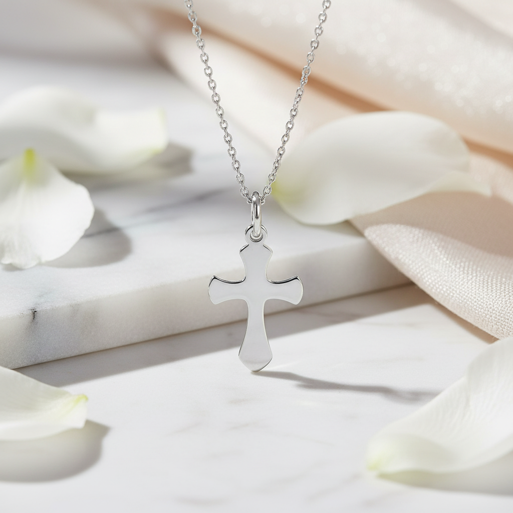 Silver Rounded Cross Necklace