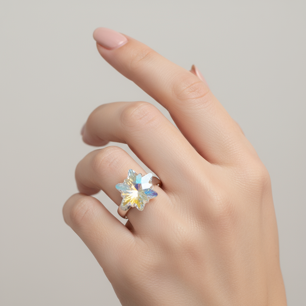 Aurora Borealis Edelweiss Crystal Ring