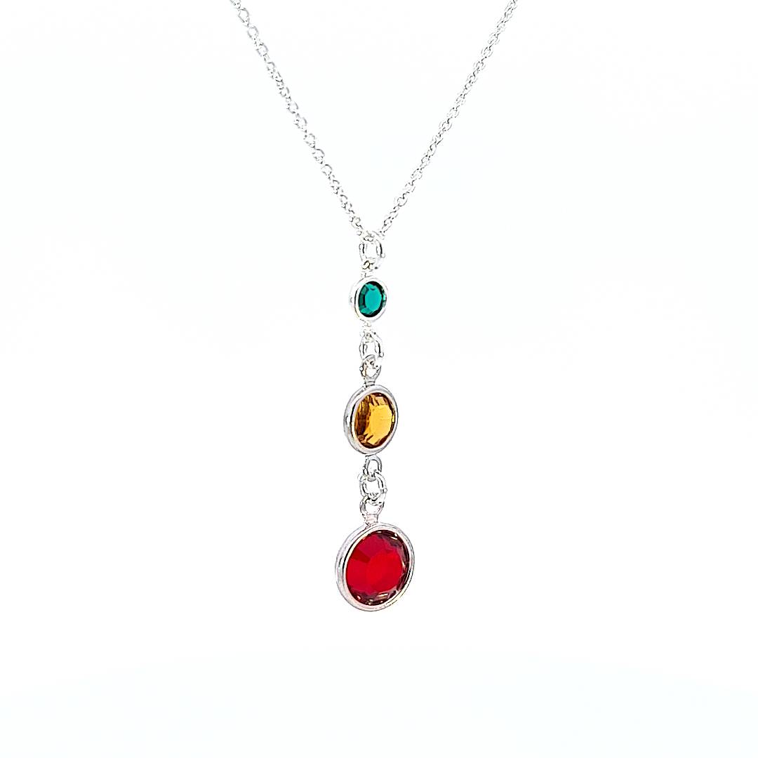 Sterling Silver Three Generations Birthstone Necklace