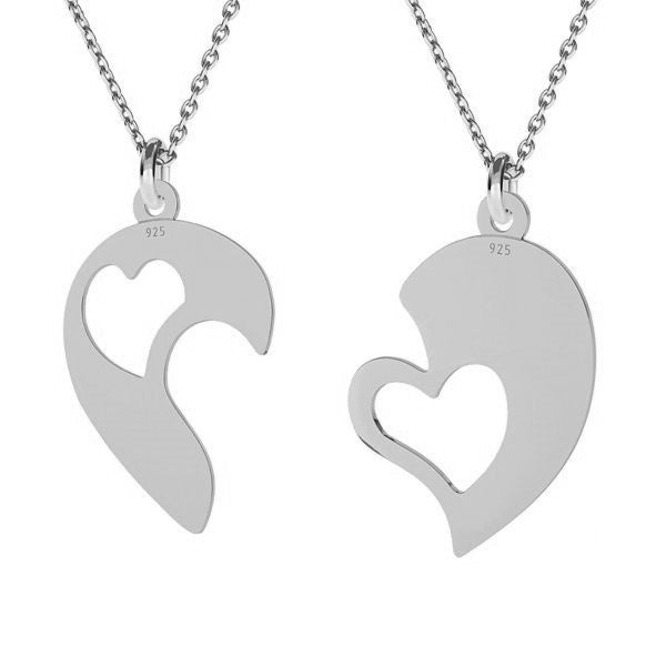 Sterling silver necklaces featuring heart-shaped puzzle pieces that fit together perfectly by Magpie Gems.