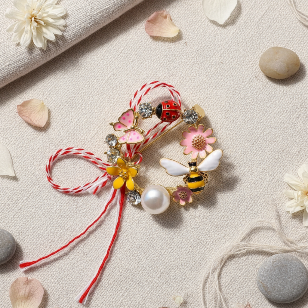 Spring Garden Martisor Brooch – A Circle of Nature’s Beauty