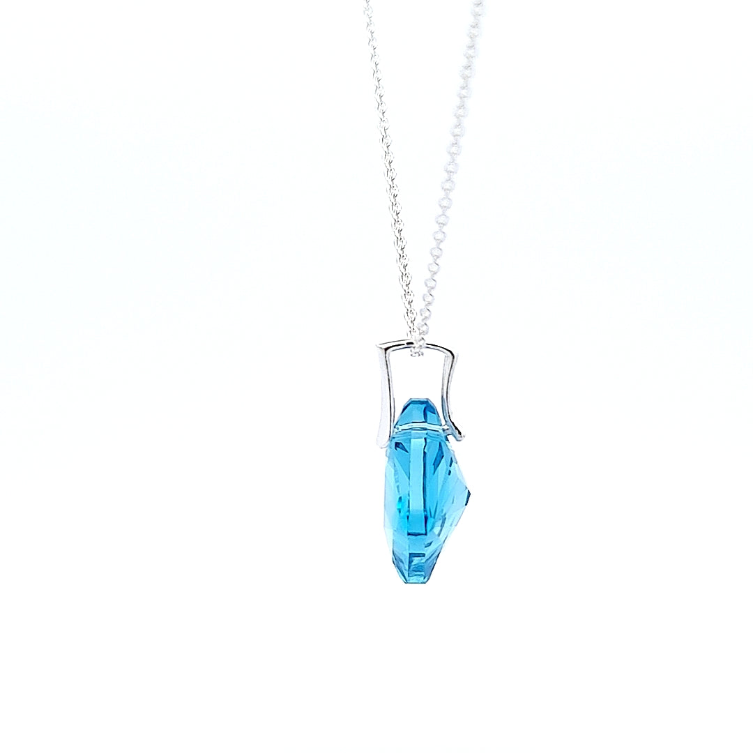 Square Birthstone Crystal Pendant Necklace in Sterling Silver