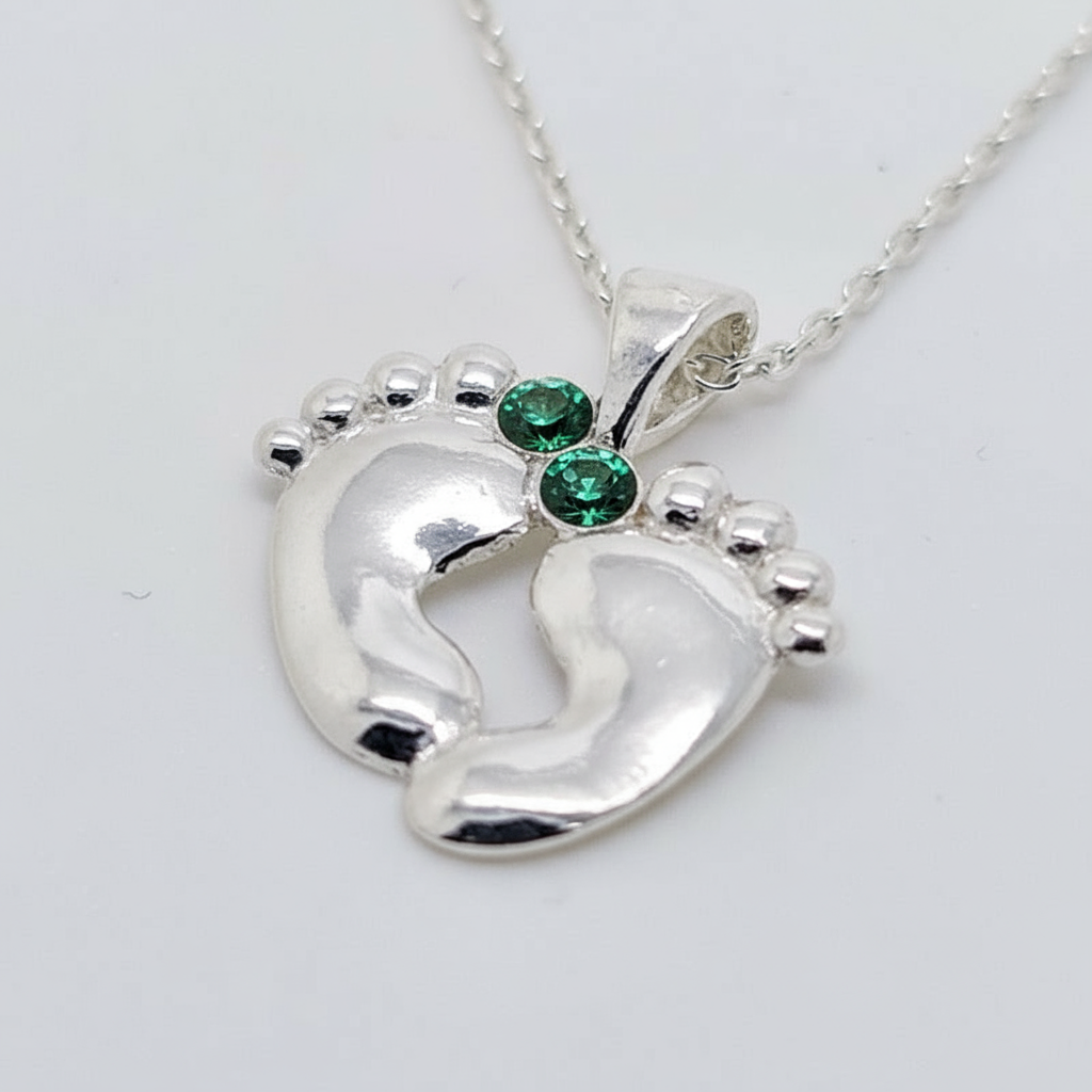 Darling Little Baby Feet Silver Necklace with Crystals