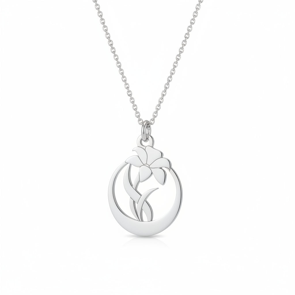 Sterling silver 925 oval-shaped floral pendant necklace for women and girls, made by Magpie Gems in Ireland.