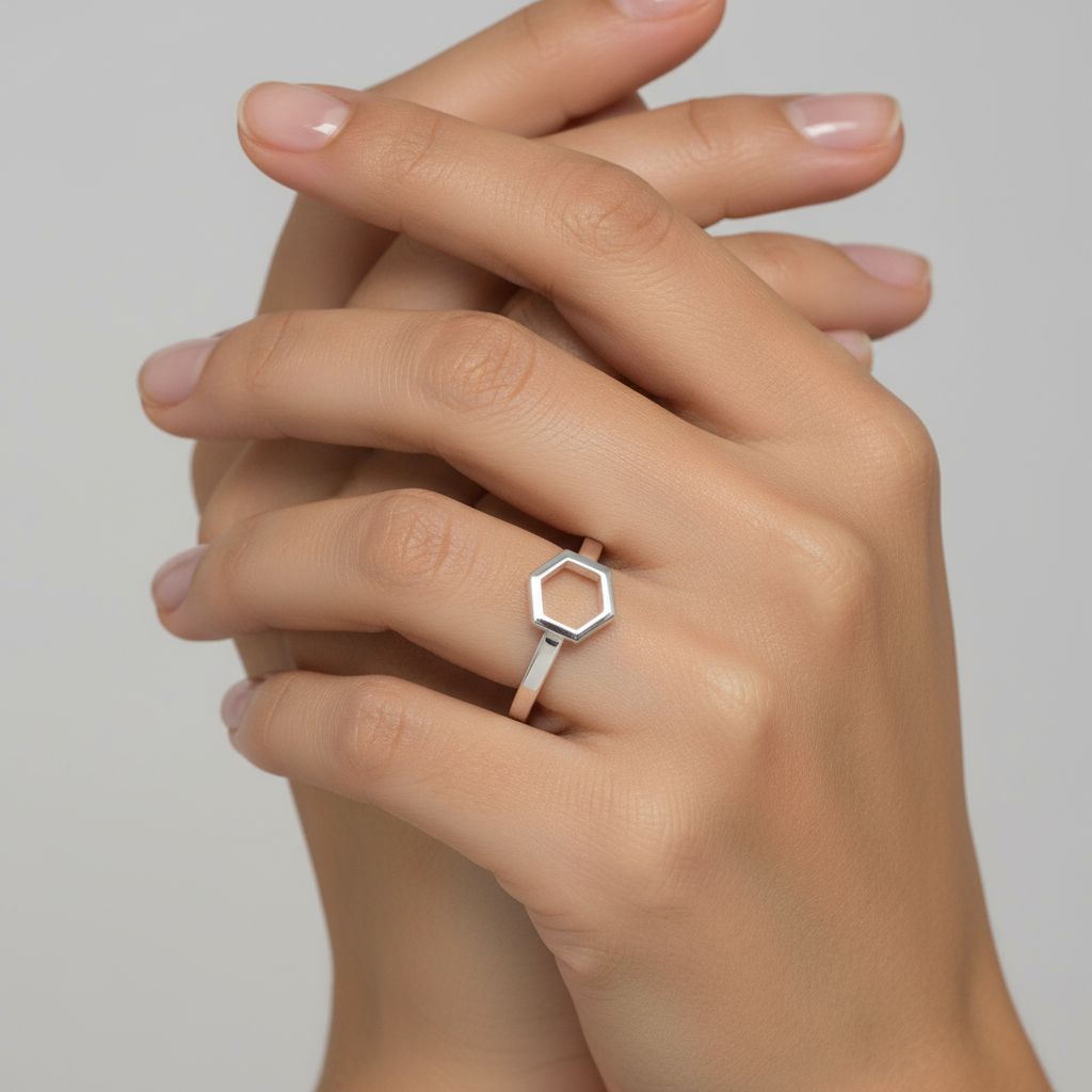 Universal Size Sterling Silver Hexagon Honeycomb Ring | Celebrating Science and Happiness