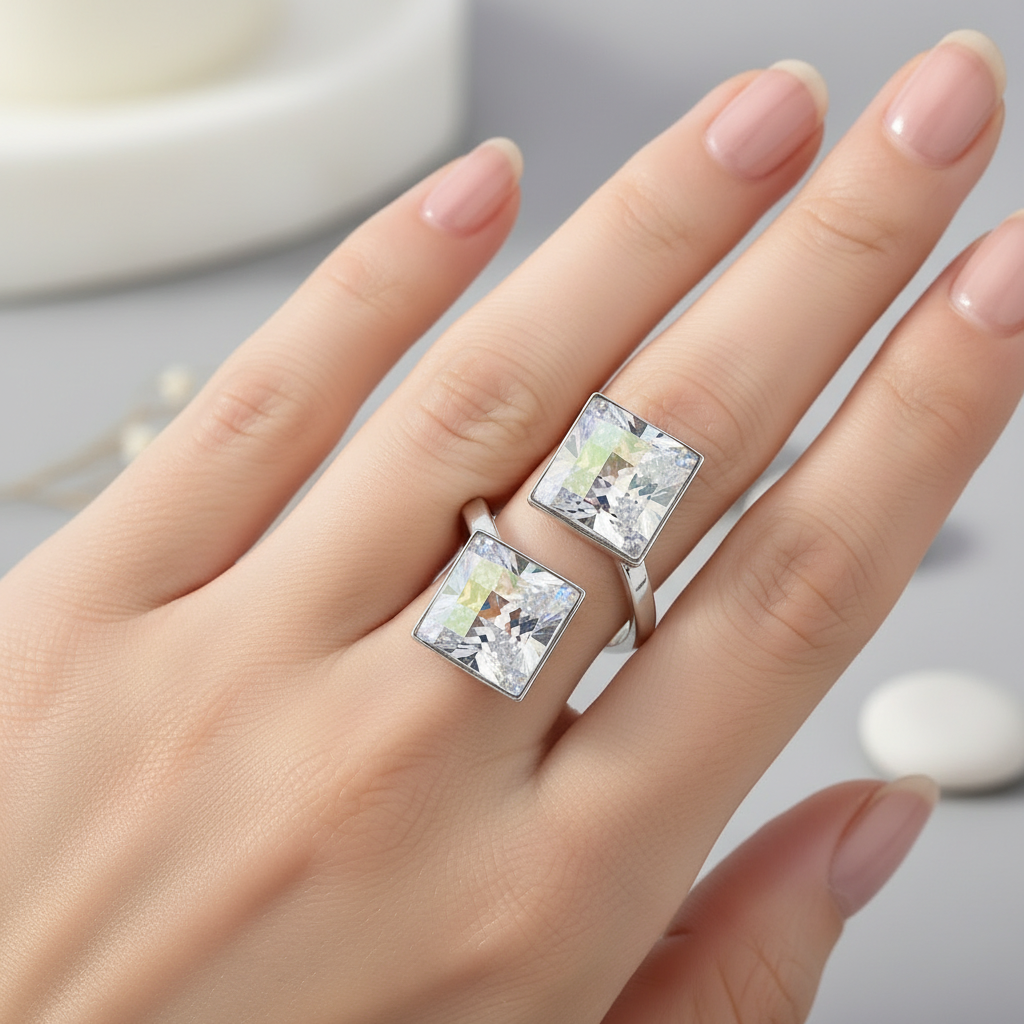 Glittering Chessboard Silver Wrap Ring