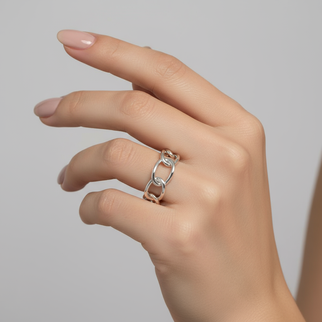 Sterling Silver Thick Chain Thumb Ring