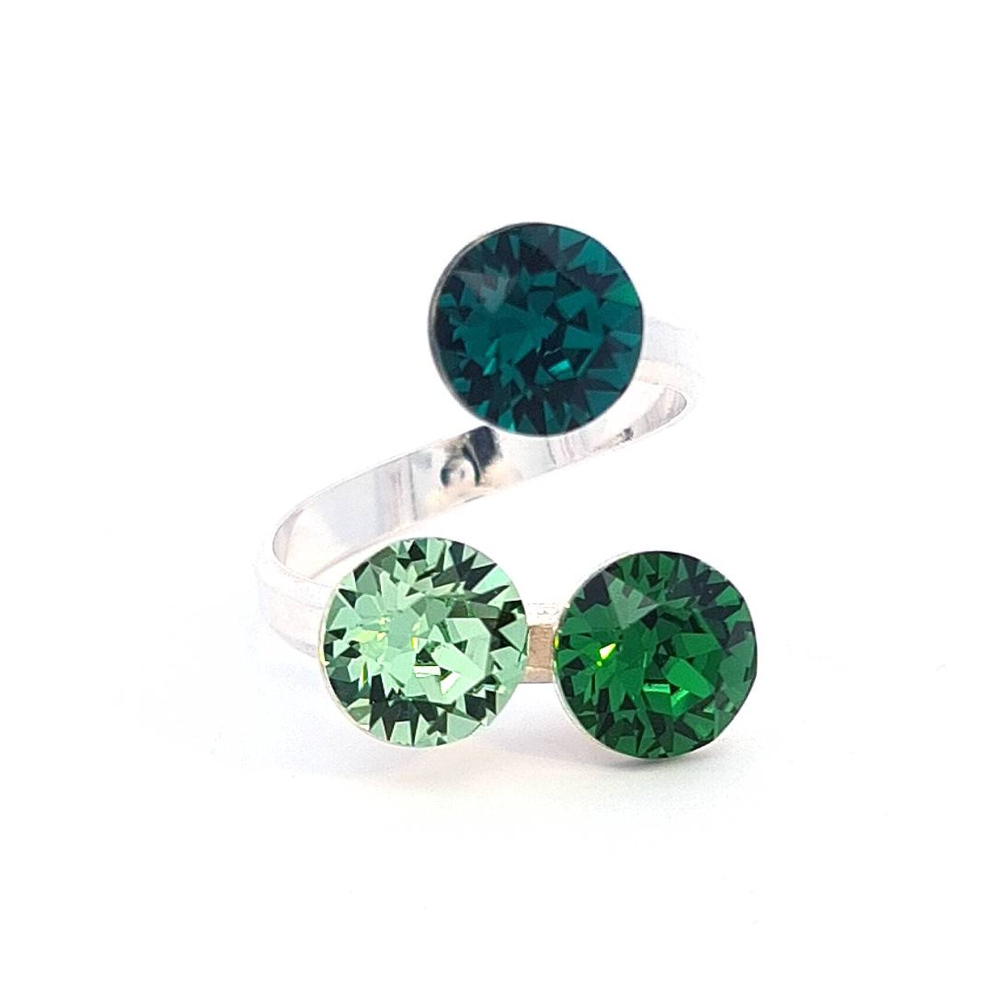 Magpie Gems Triad Treasure Cluster Ring with Luminous Emerald Green Crystals, handmade in Ireland