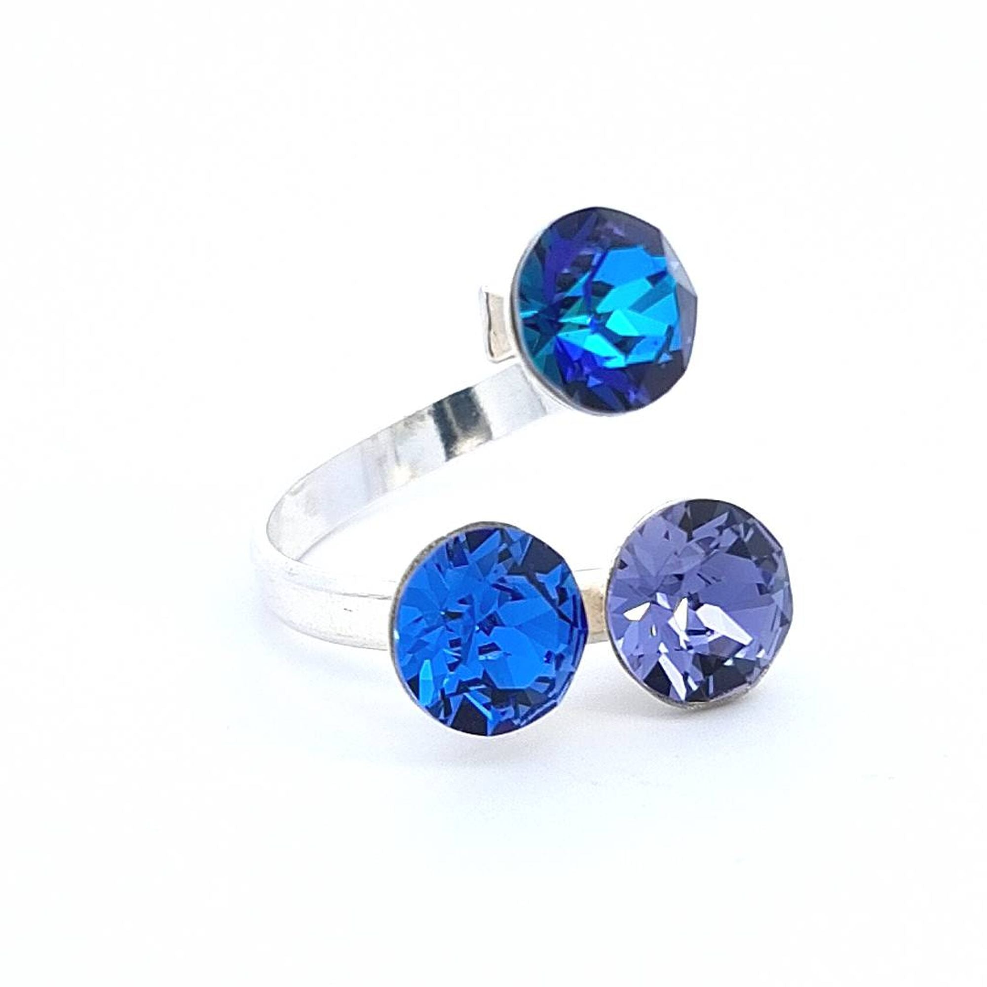 Triad Treasure Cluster Ring in Sterling Silver with Dazzling Blue-Purple Crystals by Magpie Gems