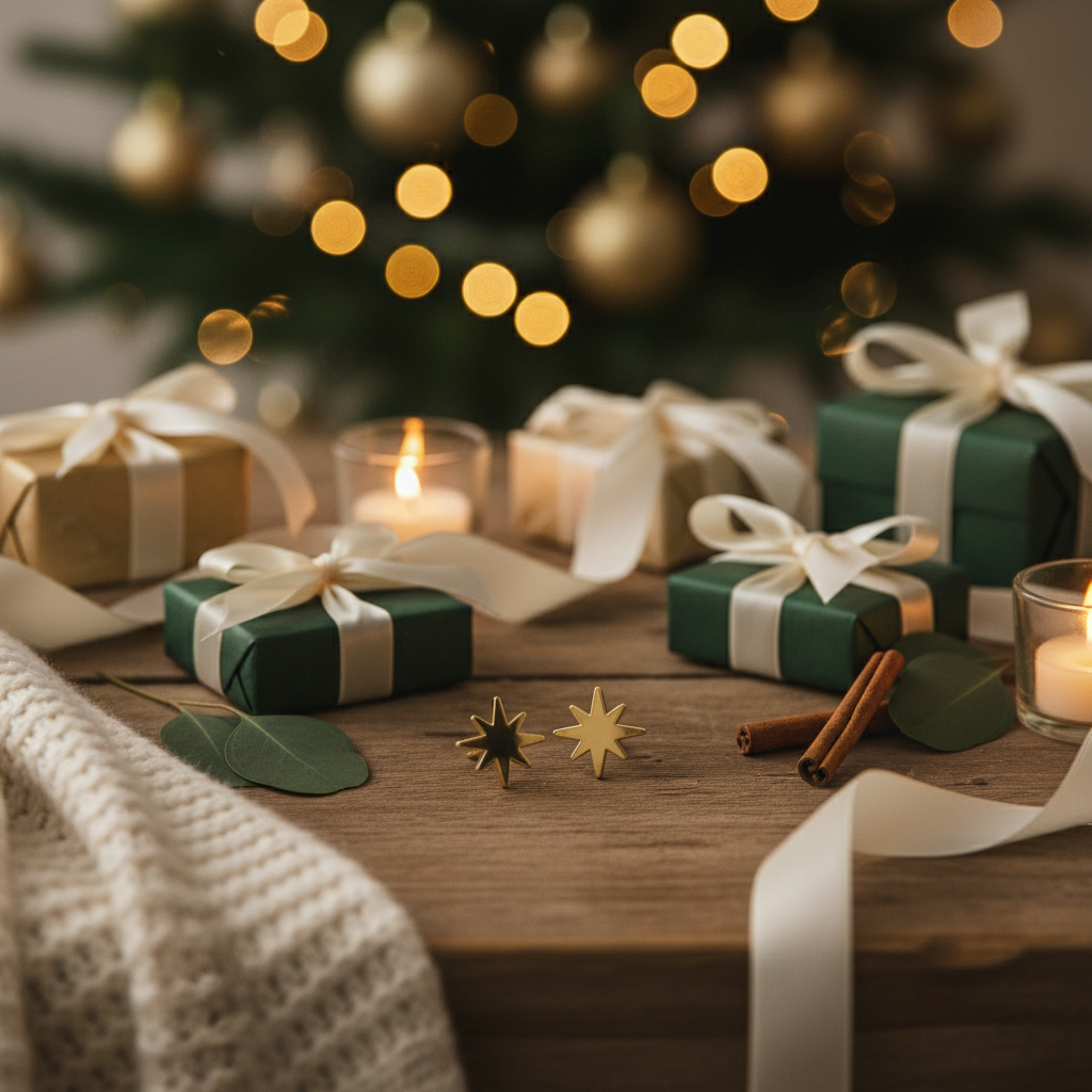 Winter Star Sterling Silver Stud Earrings – Christmas Gift for Women, Girls & Unisex