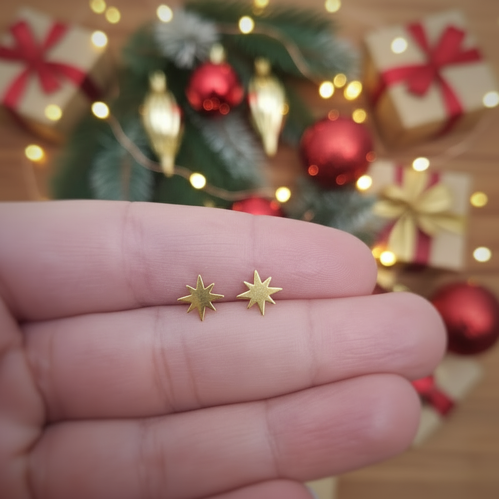 Winter Star Sterling Silver Stud Earrings – Christmas Gift for Women, Girls & Unisex