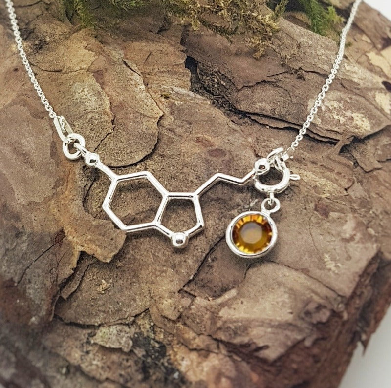 Be Happy Serotonin Pendant Necklace in Silver Joyful Birthstone