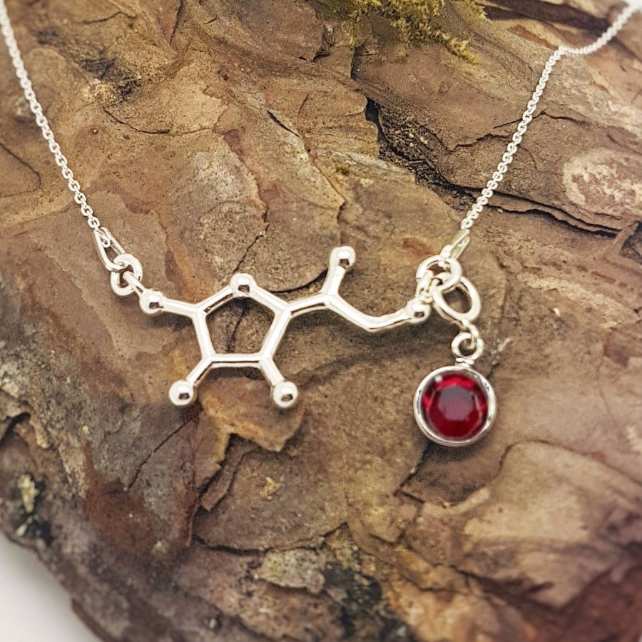 BE CARING Silver Charm Necklace | Vitamin C Molecule with a Birthstone Crystal, [product type], - Personalised Silver Jewellery Ireland by Magpie Gems