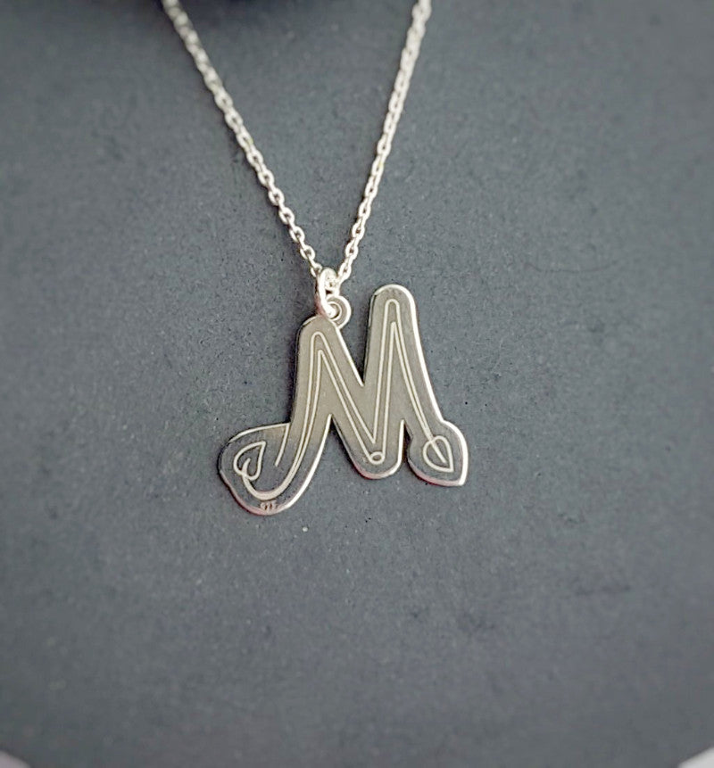 Personalised Large Initial Necklace - letter M pendant, [product type], - Personalised Silver Jewellery Ireland by Magpie Gems