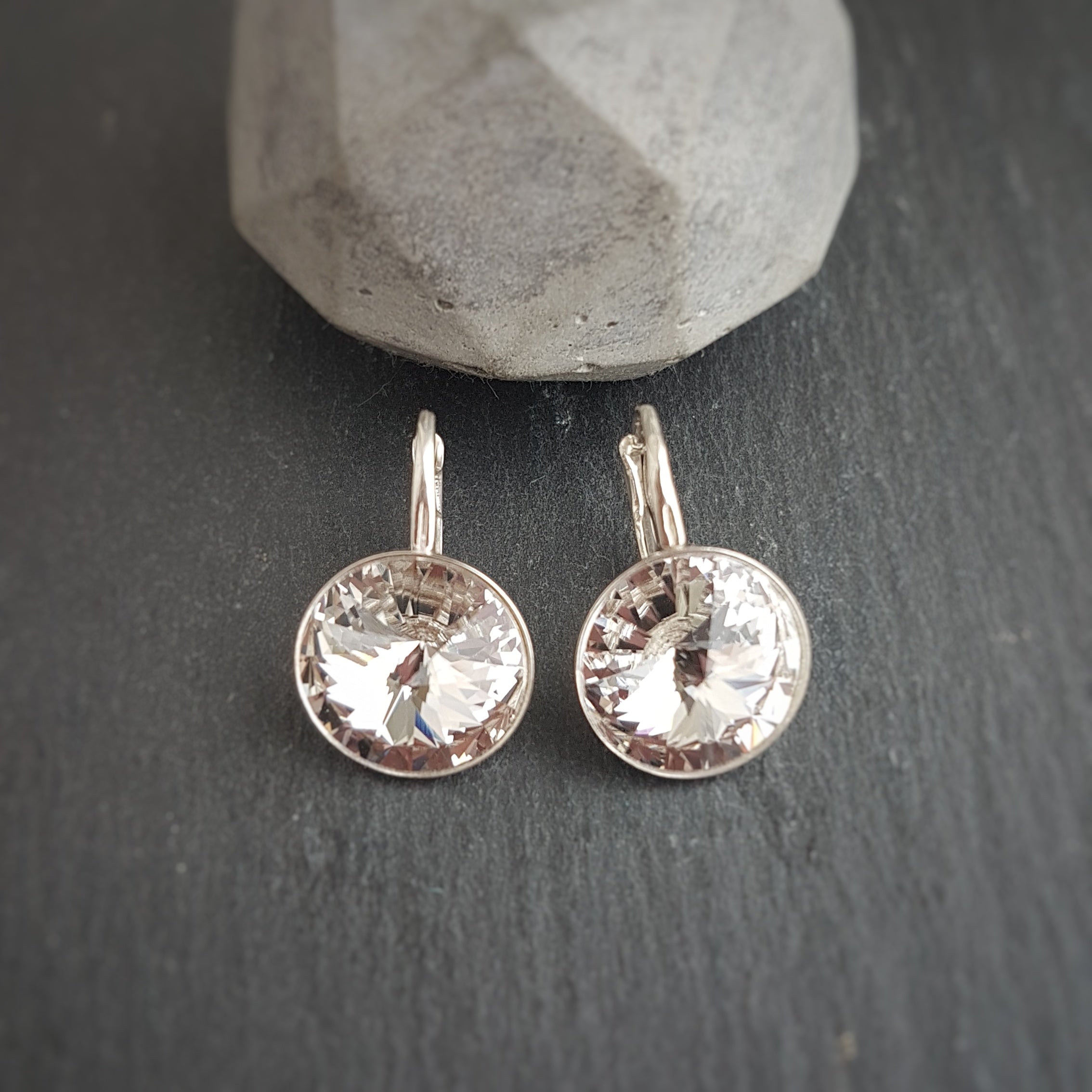 Silver Earrings with 14mm Round Crystals - Personalised Sterling Silver Jewellery Ireland. Birthstone necklace. Shop Local Ireland - Ireland