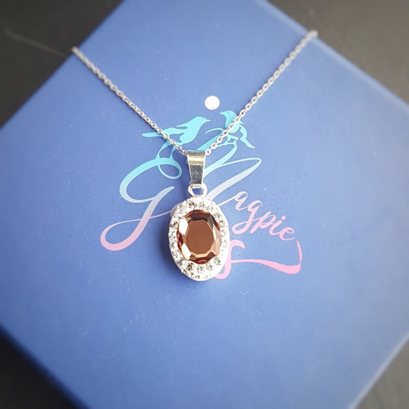 Oval Pave Style Silver Necklace - Personalised Sterling Silver Jewellery Ireland. Birthstone necklace. Shop Local Ireland - Ireland