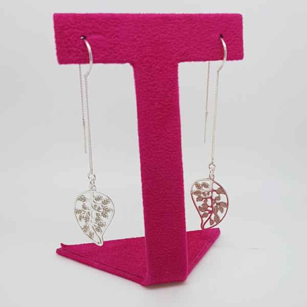 Tree of Life Leaf Threader Earrings | Long Drop, [product type], - Personalised Silver Jewellery Ireland by Magpie Gems