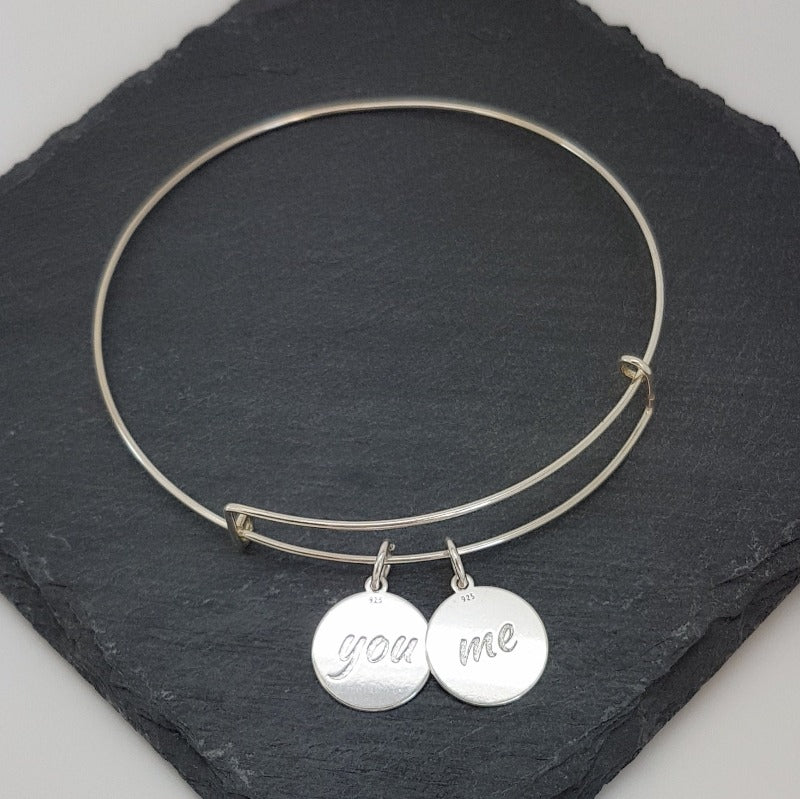 You & Me Bangle Bracelet - Handmade from Sterling Silver by Magpie Gems in Ireland