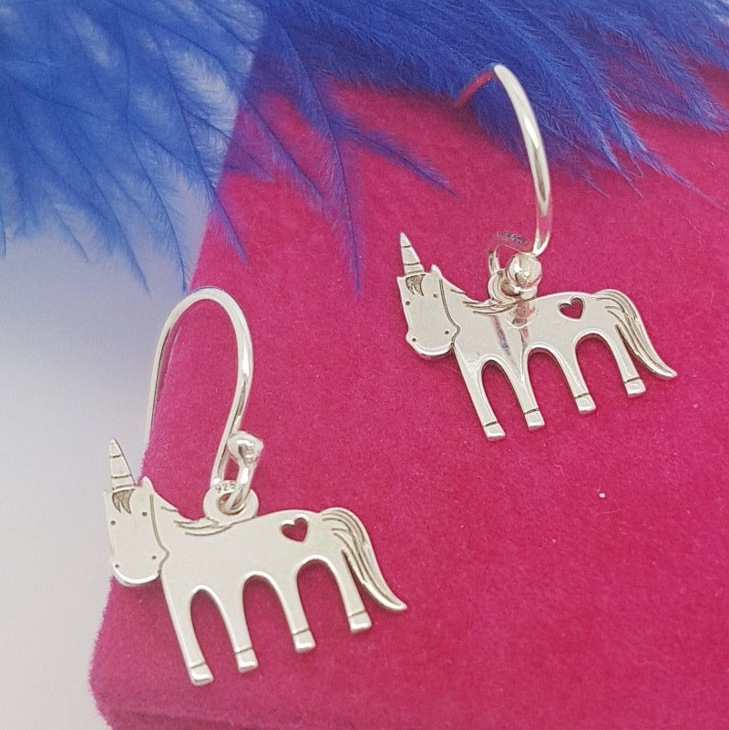 I BELIVE IN MAGIC – Unicorn Hook Earrings, [product type], - Personalised Silver Jewellery Ireland by Magpie Gems