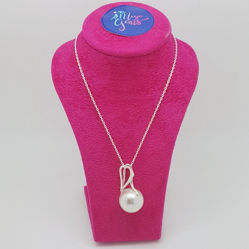 White Crystal pearl luster necklace on a sterling silver chain from Ireland