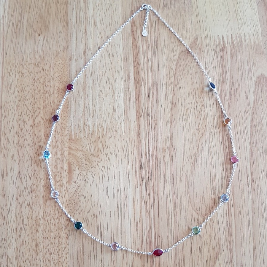 Silver necklace for women with multicoloured birthstone crystal from Ireland