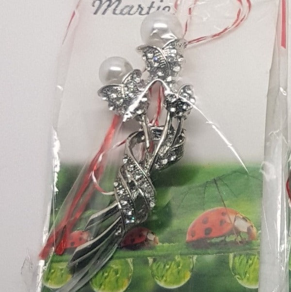 Martisor Large Brooch - red and white string - Personalised Sterling Silver Jewellery Ireland. Birthstone necklace. Shop Local Ireland - Ireland