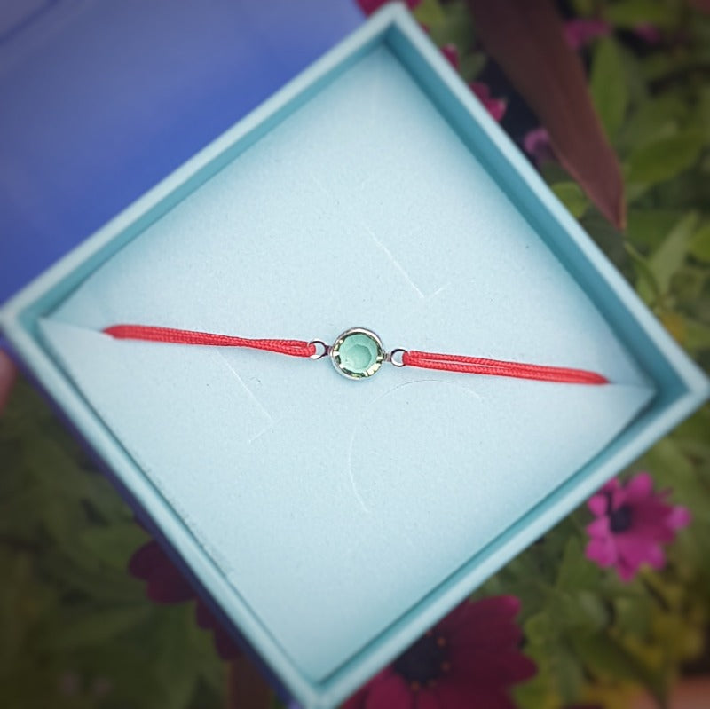 Birthstone crystal adjustable knot bracelet in red, Shop in Ireland, Gift Boxed, red cord bracelet