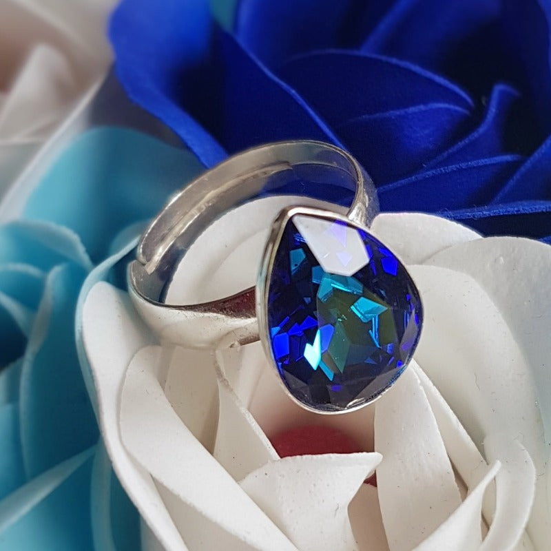 Adjustable silver ring in bermuda blue colour made in Ireland by Magpie Gems Jewellery Cork