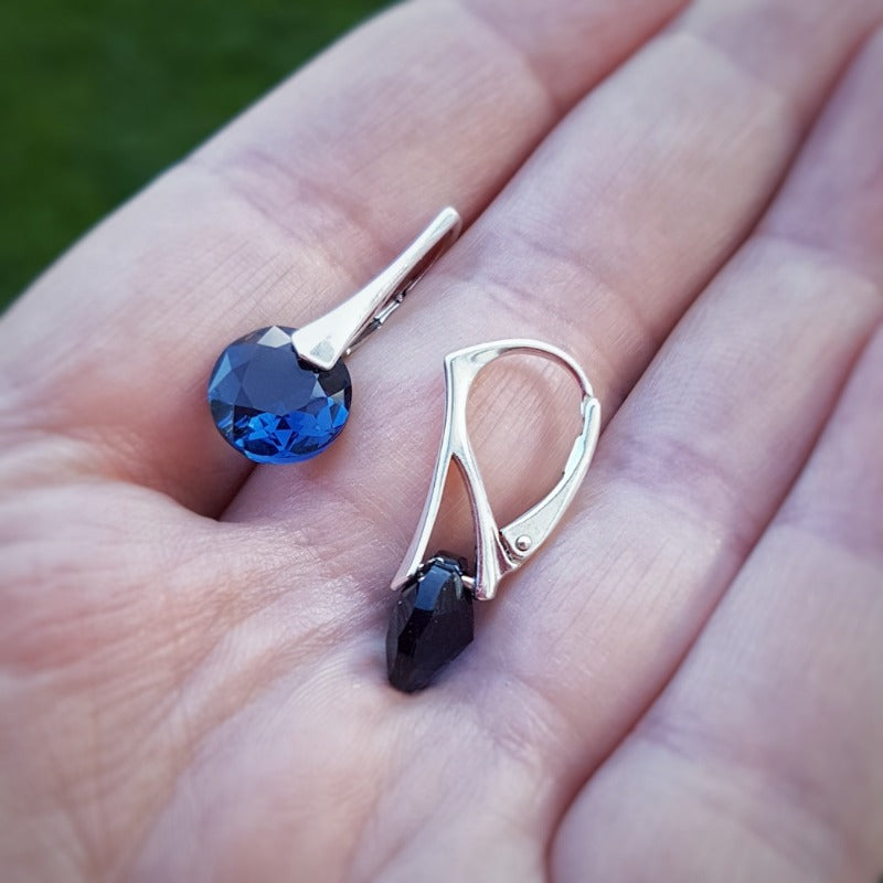 Montana dark blue round Silver earrings with secure lever back for women and girls, shop in Ireland jewellery gift boxed