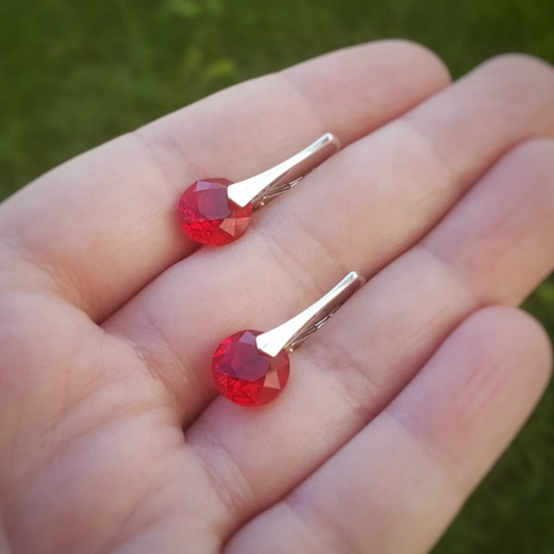 Red Silver earrings with secure lever back for women and girls, shop in Ireland jewellery gift boxed