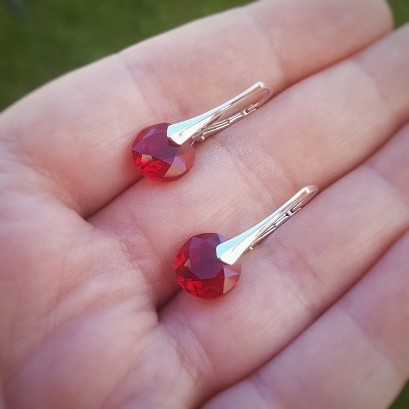 Siam Red Silver earrings with secure lever back for women and girls, shop in Ireland jewellery gift boxed