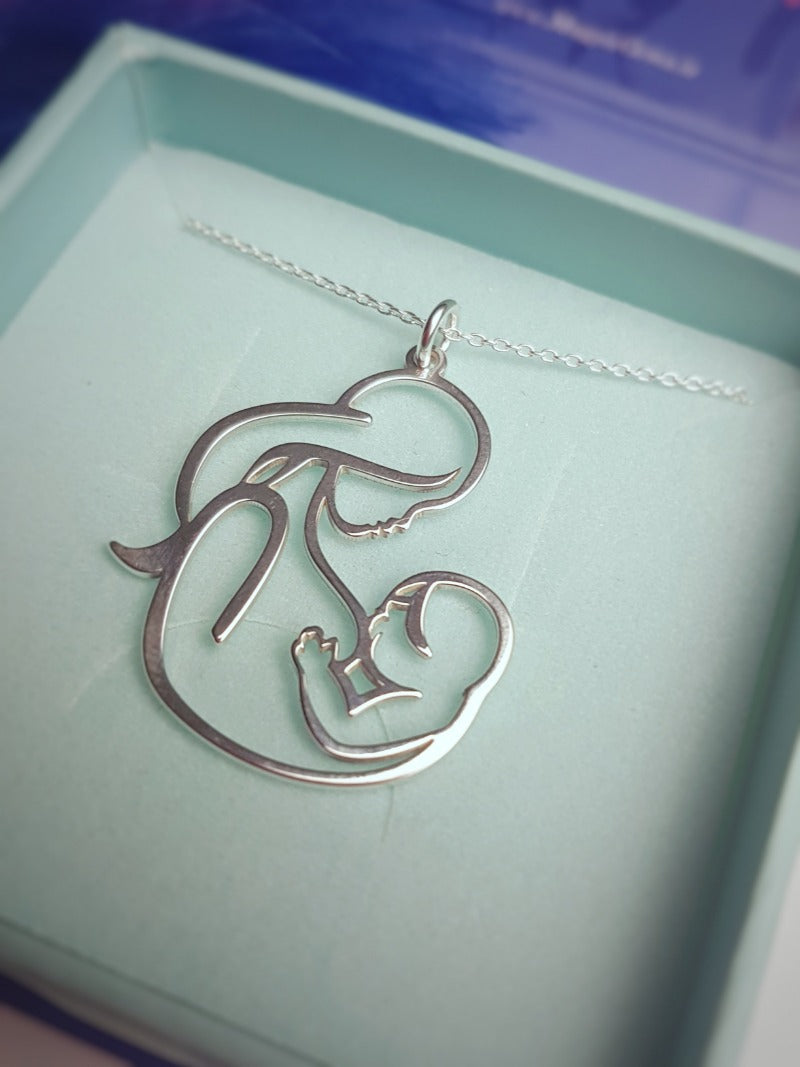 Le gra mother breastfeeding holding baby sterling silver necklace | Gift for new mum, [product type], - Personalised Silver Jewellery Ireland by Magpie Gems