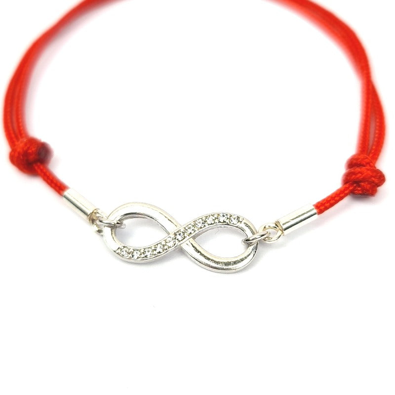 Infinity with crystals red cord slip know bracelet in silver, shop in Ireland, free shipping over €75