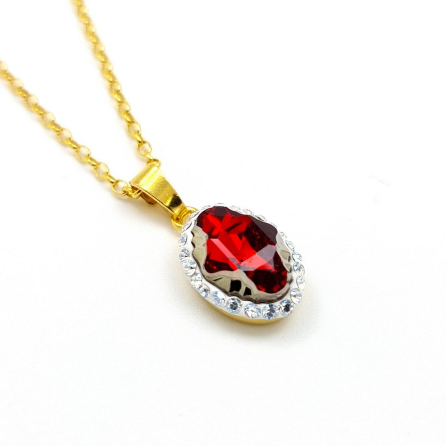 Red Halo Solitaire Pendant in sterling silver gold, Adjustable Necklace by Magpie Gems Ireland