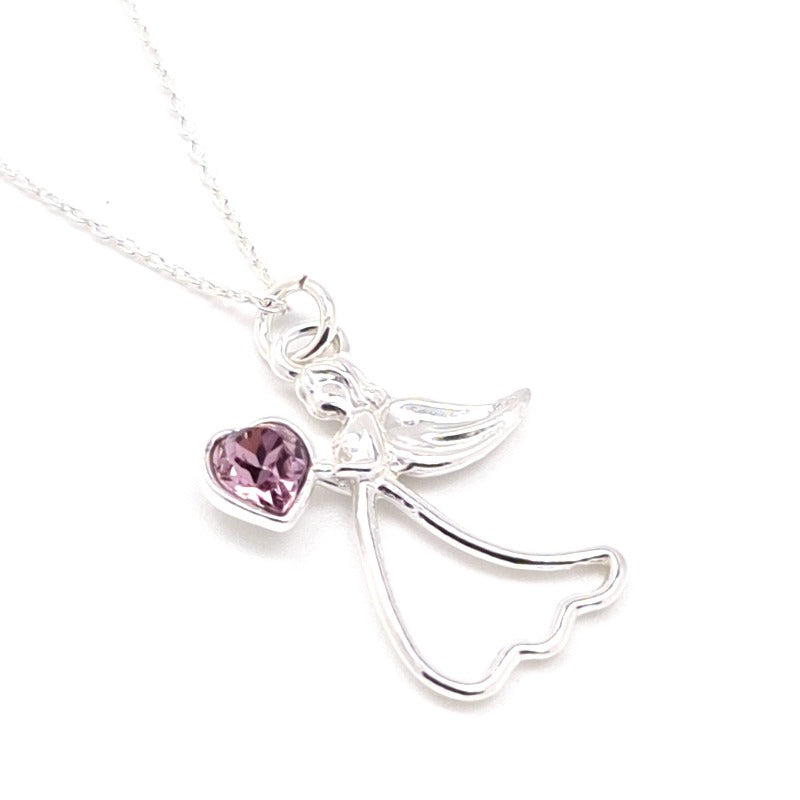 Protect my heart - Personalized Angel Silver Necklace with Crystal Birthstone